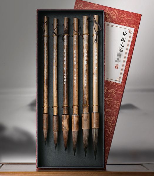 Boyama Malzemeleri 6 PCS Çin Kaligrafi Boya Fırçası Seti Sıçan Bıyıkları Bambu Tutucu Hediye Kutusu Boyama Fırçası Gouache Wash Sanat Malzemeleri 221130