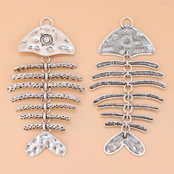 Anhänger Halsketten 5 teile/los Tibetischen Silber Riesige Gehämmerte Fishbone Fisch Knochen Charms Anhänger Für Halskette Schmuck Machen Zubehör