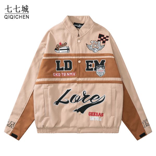 Jackets Men Jackets Cotton Bomber Jacket Men Vintage Patchwork Letter Borderyer Baseball Coat Unisex Racing Motorcycle Autumn Loose Casal 221129