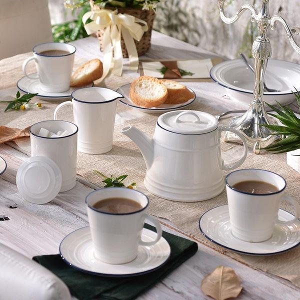 Set di stoviglie Nordico minimalista blu e bianco teiera in ceramica tazza di caffè casseruola 13 pezzi di scatole regalo