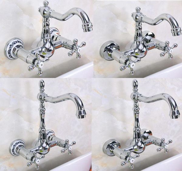K￼chenarmatur polierte Chrom Messing Schwenkspitze Badezimmer Becken Gef￤￟ Waschbecken Mixer Tap Wandhalterung Dual Cross Griff