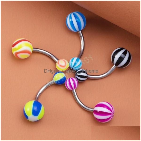 Ombelico Bell Button Rings Candy Colors Belly Button Ring Acrilico Navel Bar Piercing Stud Barbell in acciaio inossidabile Nombril per le donne B Dh3S7