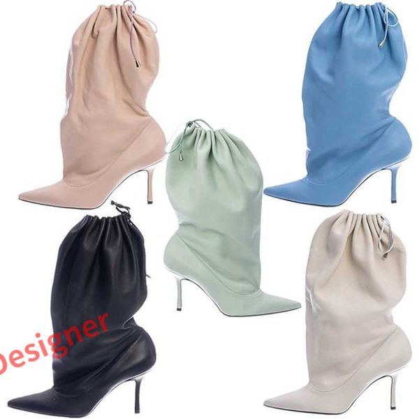 Botlar Şeker Renk Elastik Dantel-Up Kadının Uzun Botları Sivri Ayak Ayak Parçası İnce Bacak Yumuşak Kadınlar Orta Kalifli Botlar Seksi Yüksek Topuklu Kısa Lady Slip-On 221130