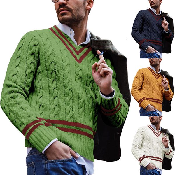 MENS SWEATERS AUTOMN EUROPO AMERICA ROUSE VNECK Pullovers casuais quentes para homens Moda de malha de machos de rua 221129