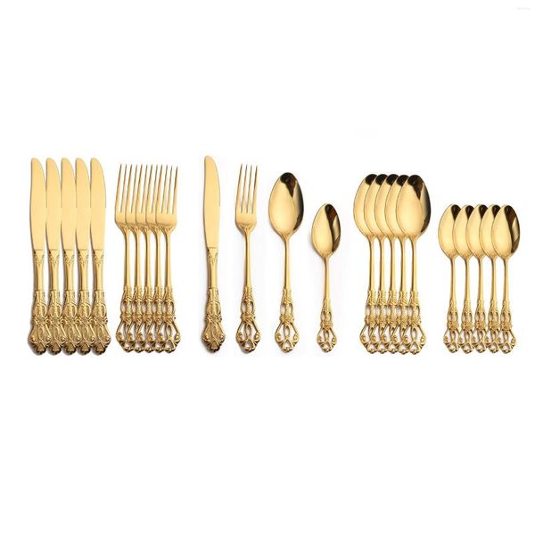 Geschirr-Sets, 24-teiliges Besteck-Set, westliche Küche, Edelstahl, Gold, Besteck, Besteck, Abendessen, Messer, Gabel, Teelöffel