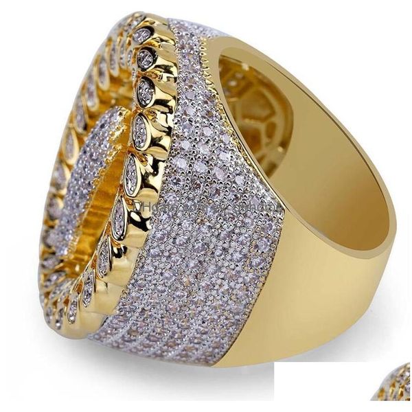 Anelli a fascia Ghiacciati Anello con segno di preghiera cristiana per uomo Donna Designer di lusso Bling Diamond Flash Oro Sier Rame Zircone Coppia Amore Dhkss