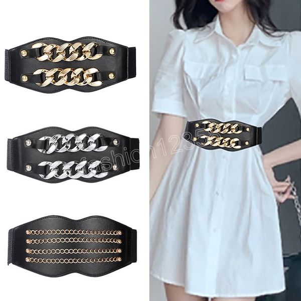 Leder Gold Kette Taille Riemen Kette Dekoration Korsett Gürtel Hemd Kleid Bund Metall Stretch Kummerbunds Mode DIY