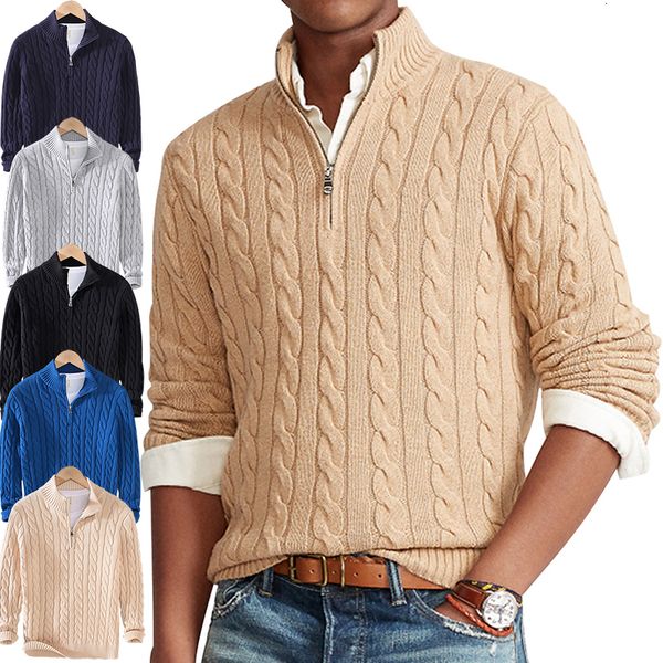 Herren Pullover Marke Hohe Qualität 100% Baumwolle Herbst Zopfmuster Pullover Mit Reißverschluss Kragen Pullover Pull Homme 8509 221129