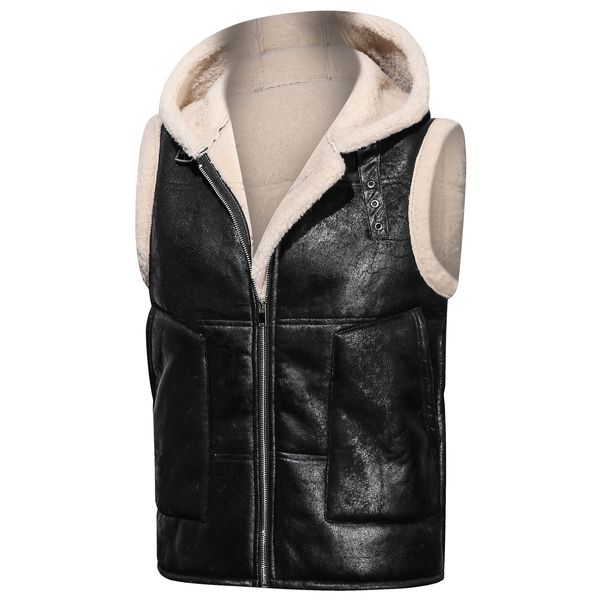 Gilet da uomo Gilet invernale da uomo in similpelle e pelliccia Gilet casual con cappuccio caldo in finto cashmere 221130