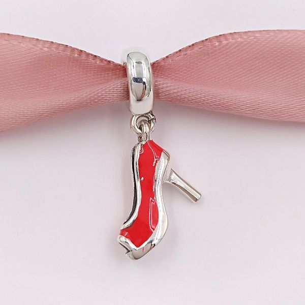 925 Sterling Silber Perlen Rot Stiletto Dangle Charm Rote Emaille Charms Passend für europäische Pandora-Schmuckarmbänder 792154EN09 AnnaJewel