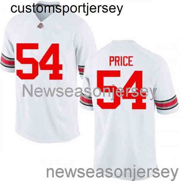 Costurado 54 Billy Price Ohio State Buckeyes Branco NCAA 2019 Camisa de futebol personalizada qualquer nome número XS-5XL 6XL