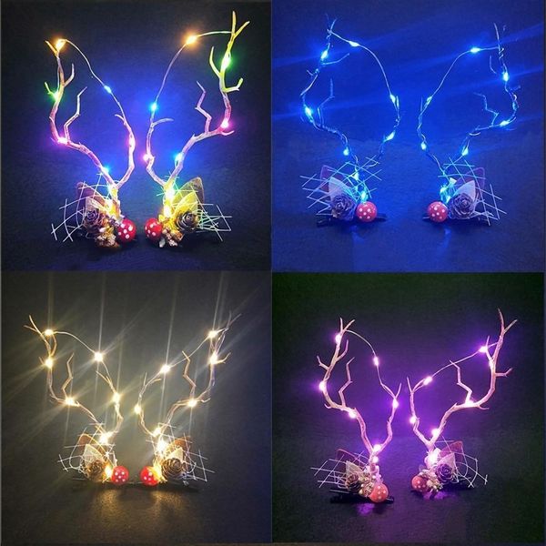 Decorações de natal 10Pair Light Up Deer Elk Helf Hair Clip Plush Ear LED Gift Party Party Luminous Festival Costumes Decoration 2023 Navidad 221130