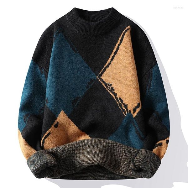 Suéteres de hombre Otoño Invierno de alta calidad patrón geométrico Vintage hombres mujeres ropa de calle Multicolor prendas de punto de lana holgadas jerséis de Hip Hop