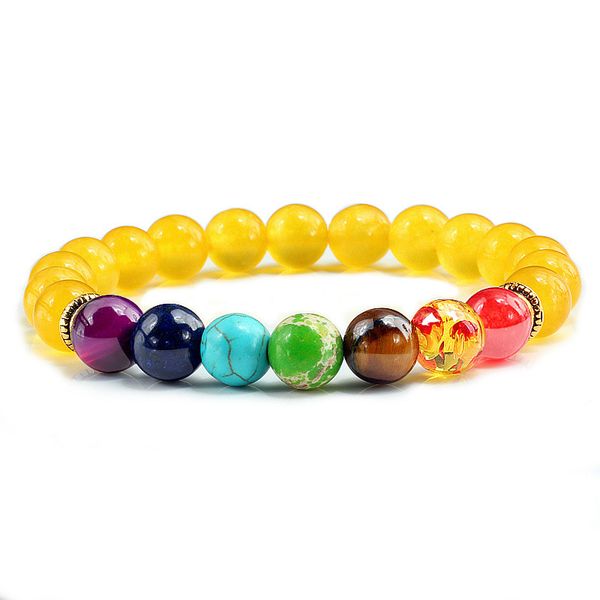 Naturstein Perlenstränge Mehrfarbiger Armreif 7 Chakra Heilung Balance Perlen Armband für Frauen Reiki Gebet Yoga Armband Schmuck