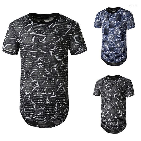 Camiseta masculina camiseta curta camiseta de mangas curtas Estilo europeu American Youth casual hole tie-dye impressão no meio de roupas de maré no meio