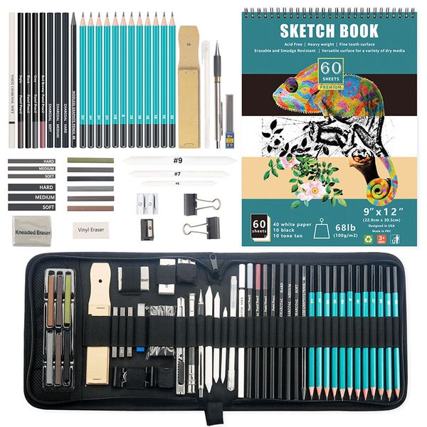 Kit de desenho de canetas -tinteiro Kit de grafite premium giz de carvão e ferramentas de desenho Ferramentas de arte para esboçar as sombras presentes para iniciantes 221130