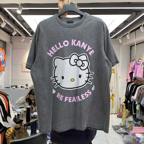 Erkek Tişörtler Merhaba T-Shirt Erkek Kadın En İyi Kalite Vintage Yıkanmış Üstler Tee T Shirt T221130