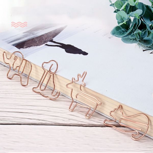 Clamp 200pcs Rose Gold Tier Papier Clips Süßes Elefantenhund Katze kreative Metall -Form -Accessoires Kawaii Briefpapier 221130