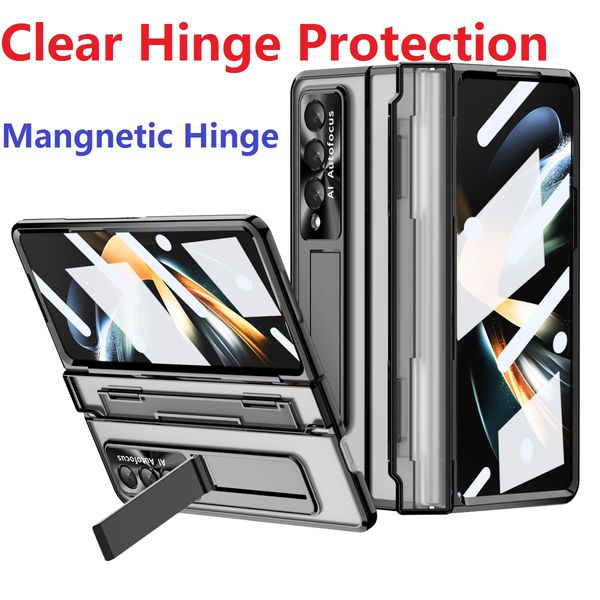 Difícil transparente para Samsung Galaxy Z Fold 4 5 Fold 3 Fold 5 Case Filme de vidro Armadura de tela Suporte dobradiça Capa de proteção