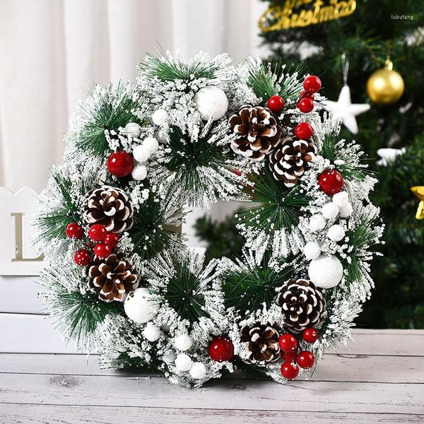 Flores decorativas 28 cm Christmas Wreath Xmas Porta Garlands Oranamentos Merry Decor for Home 2023 Happy Year Ano Naviidad Pingents