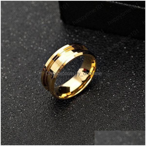 Bandringe Edelstahl Groove Ring Band Finger Krawattenringe für Frauen Männer Modeschmuck Will And Sandy Gold Blue Black Drop Delive Dhick