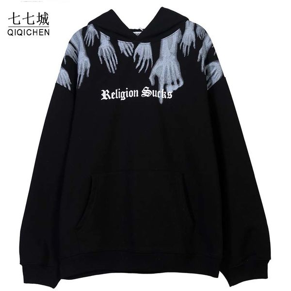 Männer Jacken Hände Religion Saugt Druck Hoodies Männer Fleece Mit Kapuze Sweatshirts HipsterPunk Rock Pullover Tops Casual Schwarz Hoodie Paar 221129