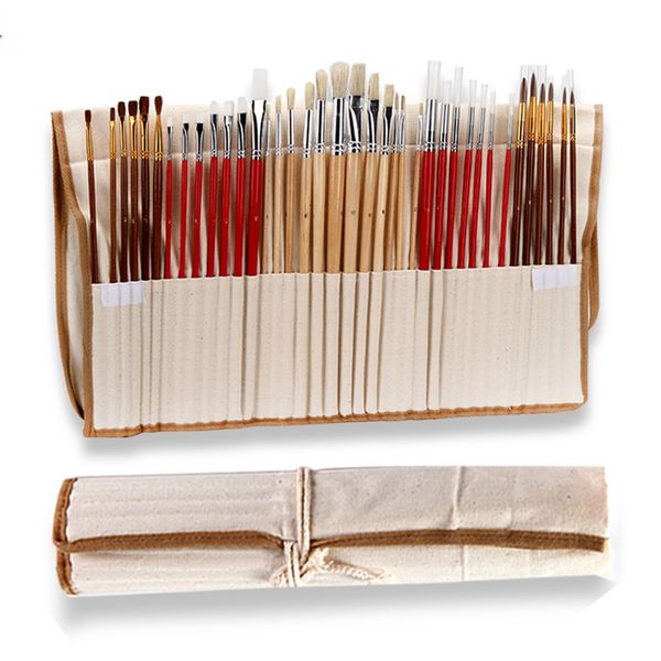 Penne per pittura Set di 38 pennelli con astuccio in tela Manico lungo in legno Capelli sintetici Forniture artistiche per olio Acrilico Acquerello 221130
