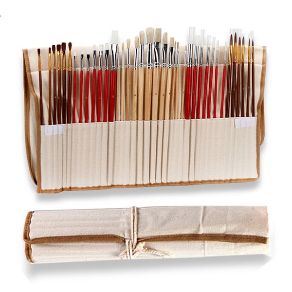 Canetas de pintura 38 pincéis de pcsset com capa de bolsa de lona, ​​manuseio de madeira longa suprimentos de arte capilar sintética para aquarela acrílica de óleo 221130