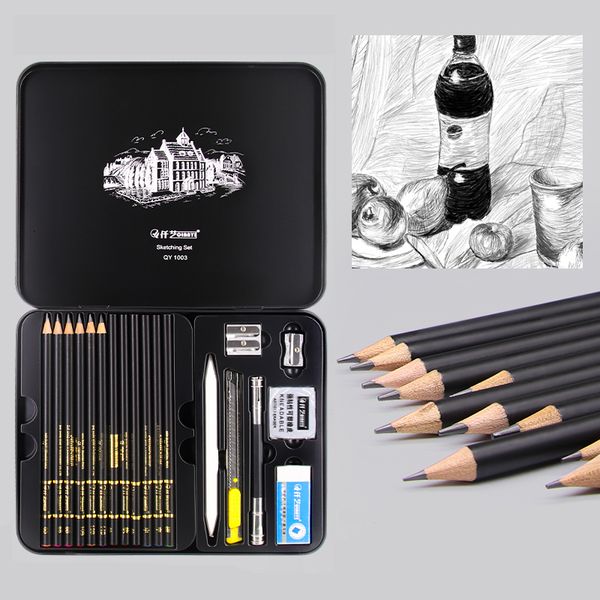 Penne stilografiche 31 pezzi Set di matite per schizzi Kit da disegno professionale per schizzi Scatola di latta Matita in legno Pittore Studenti scolastici Articoli per l'arte regalo 221130