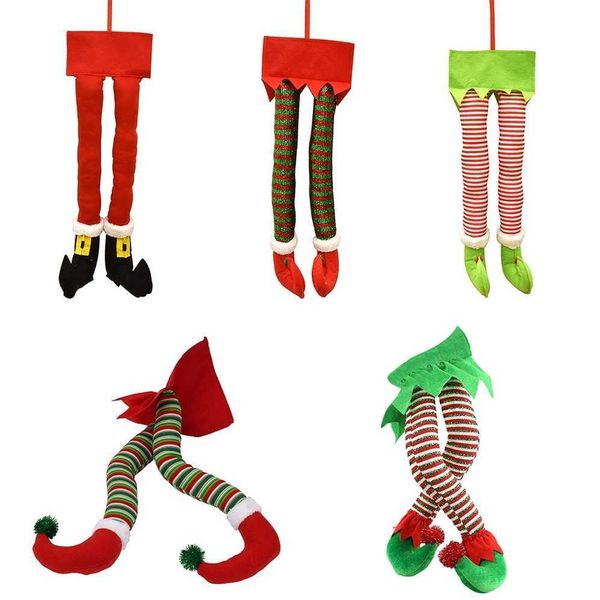 Decorazioni natalizie Ornamenti per la casa Gambe di elfo di Babbo Natale Piedi ripieni di peluche con scarpe Ornamento decorativo per albero di Natale 2023