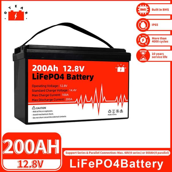 Batterie Rechargeable au Lithium fer Phosphate 12V 24V 100AH 200AH LiFePO4, Cycles BMS4000 intégrés pour voiturettes de Golf RV EV