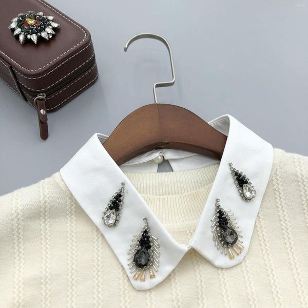 Papillon Elegante ricamo colletto finto per donna maglione camicetta top camicia da donna fatta a mano con perline staccabile