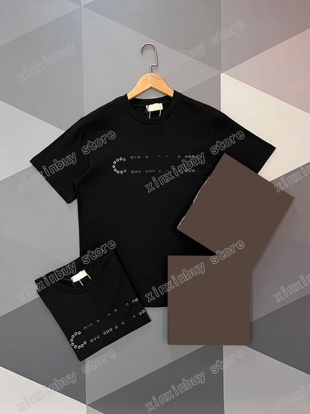 xinxinbuy Herren Designer T-Shirt Nietenstickerei Tropische Pflanze Kurzarm Baumwolle Damen Grün Weiß Schwarz Grau XS-XL