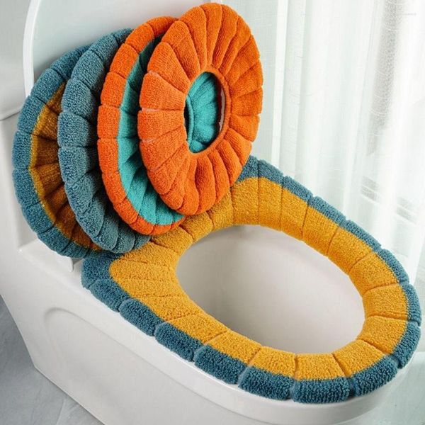 Coprisedili per WC Motivo a zucca Mantieni caldo Closestool Tappetino Doppio colore Maglia a forma di O Decorazioni per la casa Coprire Accessori per il bagno