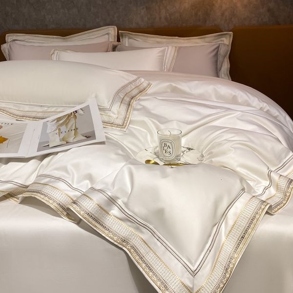Bedding Define Bordado de luxo Conjunto de tamanho King Size 600TC Egito algodão egípcio liso liquidação de lençol de tampa da cama de tampa equipada 221129