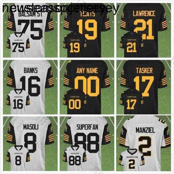 Football Jersey 2019 Yeni Stil #2 Manziel #16 Bankalar Hamilton Tiger Cats Özel Formalar Herhangi bir İsim Numarası Beyaz Siyah