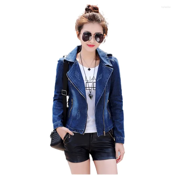 Ternos femininos jeans de primavera jacket curto feminino com manga longa zíper vintage slim fit washed motonete jean capa blazer casaco