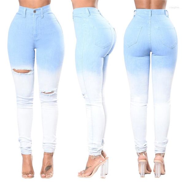 Jeans da donna Moda Tie Dye Blu Bianco Sfumato Denim Pantaloni lunghi casuali larghi Strappati Pantaloni Jean a matita 2022 Vestiti slim per l'anca