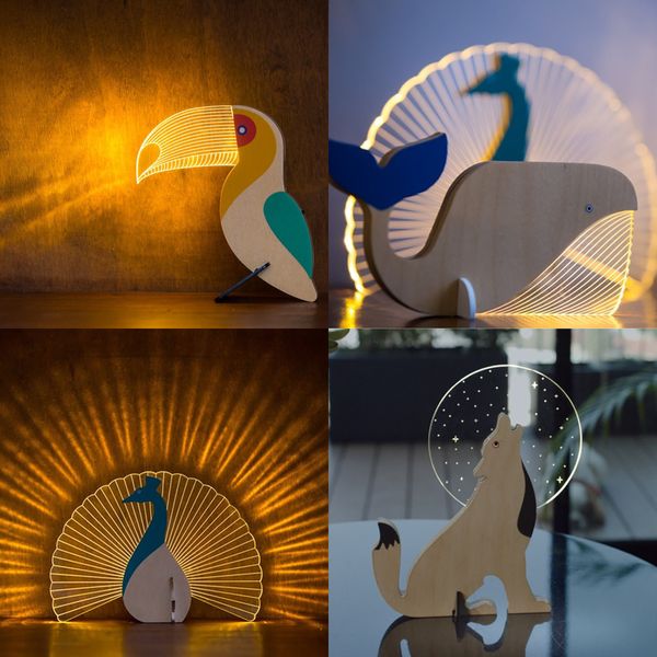 Oggetti decorativi Figurine Creative Home Decorare Animali Ornamenti luminosi Legno Acrilico Art Table Sirius Whale Tucan Room Decor 221129