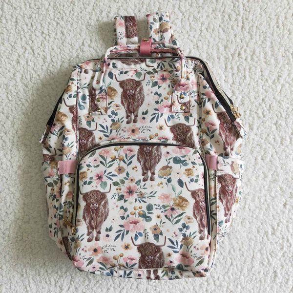 Zaini per bambini Western Highland Cow Flower Backpack Travel Daypack Toddler Outdoor Portable Wholesale Teen Girl Kids Floral School Bag 221129