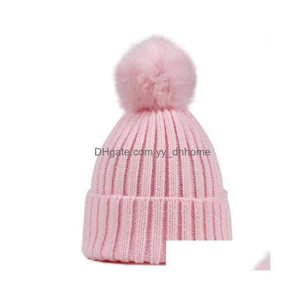 Beanie/Totenkopfkappen Kindermode Strickmütze Mützen Pompom Winter Hohe Qualität Kinder Baby Warme Beanie Plüschmütze Knochen Baumwolle Drop Del DHD84