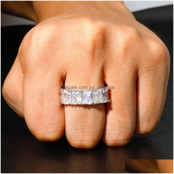 Bandringe Design Ice Out Hiphop Cube Cz Ringe Hochwertiger Schmuck Goldsplitter Micro Paved Ring für Mann und Frauen Geschenk Drop Deliv Dhhmp