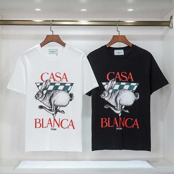 T-shirt da uomo Fine Cotton Double Yarn Casablanca 2023 Early Spring New Rabbit Printed T Shirt Maglietta oversize da uomo di alta qualità T221130