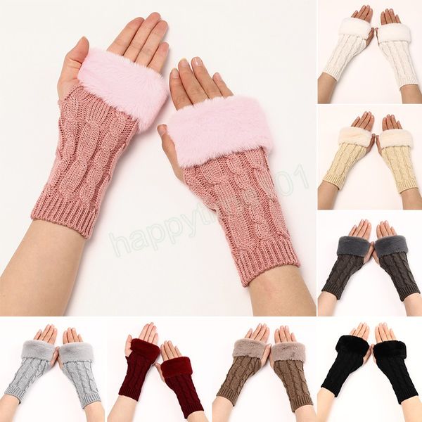 Winter Einfarbig Faux Kaninchen Fell Handschuhe Arm Hülse Abdeckung Wärmer Fingerlose Handgelenk Handschuhe Gestrickte Handschuh Mode Frauen Handschuh