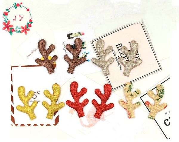 Decorações de Natal 50pcs/ lote rena Glitter Antlers Gold Silver Red Fawn Fabric com esponja Aplique Buckhorn acolchoado para decoração Diy 221130