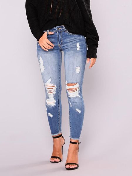 Jeans femminile sexy pantaloni a bassa vita strappato pantaloni donne allungano al fianco spinge up sottile pantaloni in denim lady lady caviglia solida lunghezza