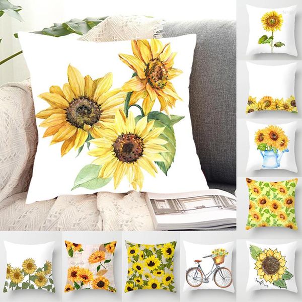 Kissen, Sonnenblumen-Pflanzen-Muster, dekorativ, S-Kissenbezug, Polyester-Bezug, Überwurf, Sofa-Dekoration, Kissenbezug