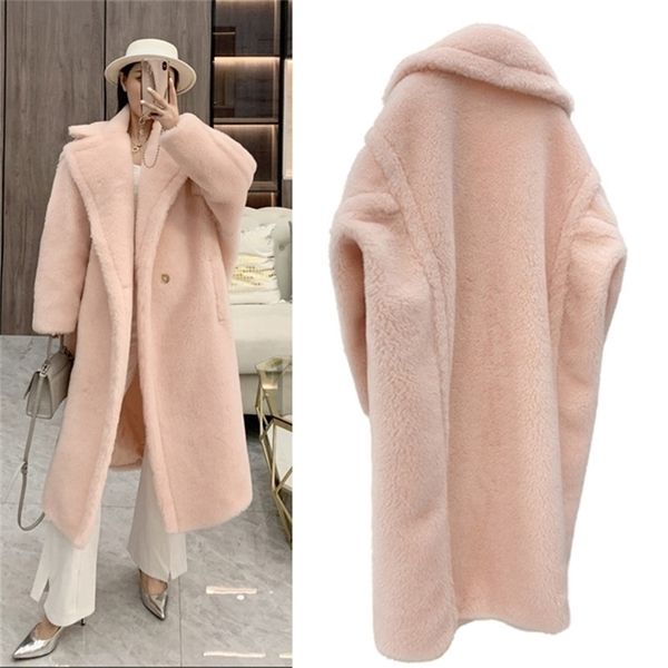 Cappotto da donna in pelliccia sintetica 62% alpaca 26% lana 12% seta invernale addensato orsacchiotto morbido 220930