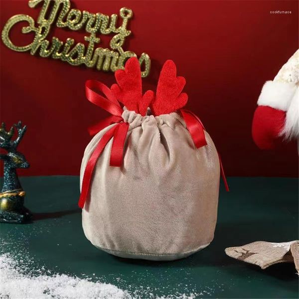 Decorações de Natal Bolsas de Antlers Saco de Veludo Draw String Candy Packing Drop Drop Party Decoration