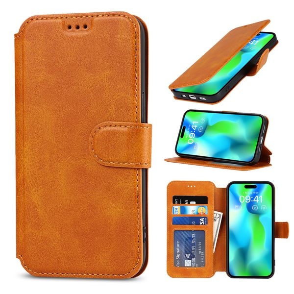 Винтажная кожаная скидка кошелька кошелька для iPhone 14 Pro Max 13 12 11 XS Max XR X 8 7 Plus Shock -Resept Retro Card Holder Kickst wepnd Phone Cover Funda